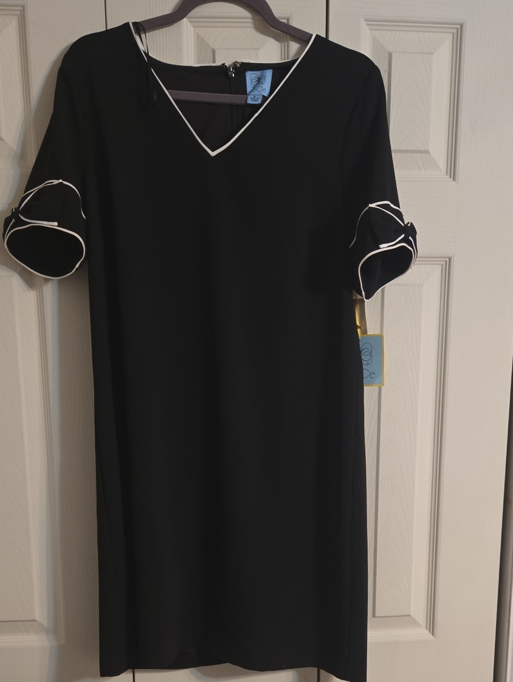 CeCe Black Midi Dress with White Trim
